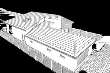 Residential yard arranging, 3D sketch in negative