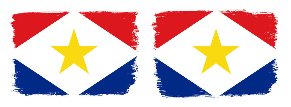 A set of two vector brush flags of Saba with abstract shape brush stroke effect