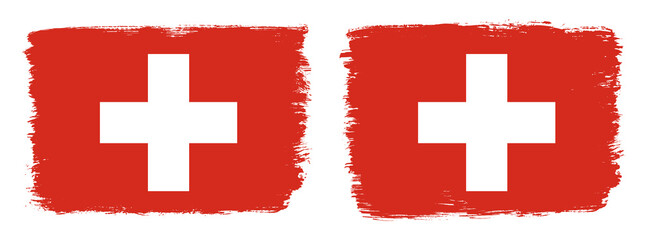 Obraz premium A set of two vector brush flags of Switzerland with abstract shape brush stroke effect