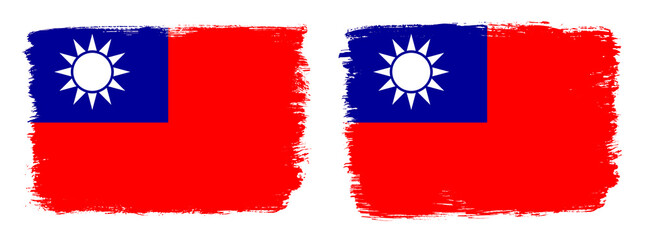 A set of two vector brush flags of Taiwan with abstract shape brush stroke effect