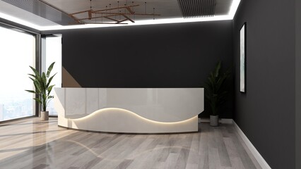 office front desk or receptionist room with wooden design interior