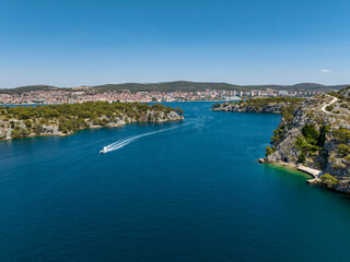 Fototapeta na wymiar Croatia - Sibenik city entrance from the sea side
