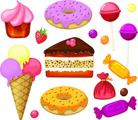 Set of sweets,  vector illustration.