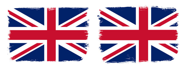 A set of two vector brush flags of United Kingdom with abstract shape brush stroke effect
