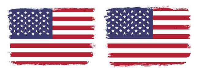 A set of two vector brush flags of United States of America with abstract shape brush stroke effect