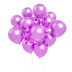 Pink balloons isolated transparent for happy birthday and anniversary celebration mockup, 3d rendering