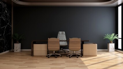 3d office minimalist room with wooden design interior