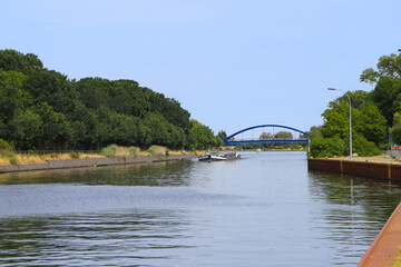 View of the Elbe - Havel Canal (Blue Ribbon) in Burg in Magdeburg, Saxony Anhalt - Germany
