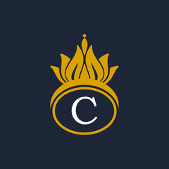 Letter C Crown Logo. Crown Logo on Letter C Vector Template Design.