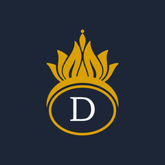 Letter D Crown Logo. Crown Logo on Letter D Vector Template Design.