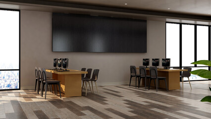 blank wall in office room for company logo mockup