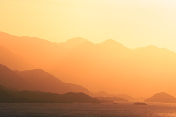 epic sunset above mountain layers in the alps