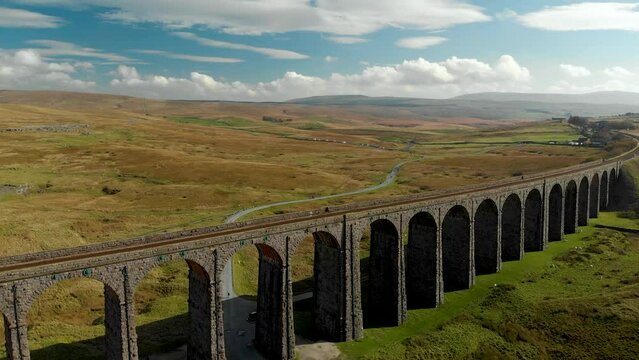 Aerial view of Ribblehead viaduct, located in North Yorkshire, United Kingdom