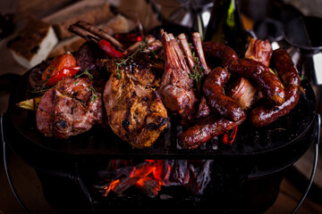 Fried pork steak, beef on the bone