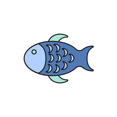 Flat icon fish isolated on white background. Vector illustration with editable stroke.