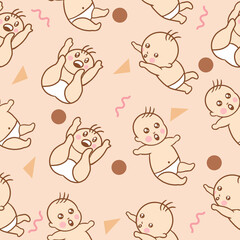 Obraz premium Set Cute Baby Babies Boy Cartoon Flat With Abstract Brown Object Collection Illustration Lite Pink.