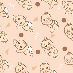 Obraz premium Set Cute Baby Babies Boy Cartoon Flat With Abstract Brown Object Collection Illustration Lite Pink.