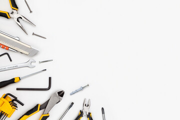 DIY Tool For Building Or Repairing On White Background. The Workplace Of The Foreman. Professional...