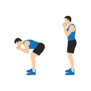 Man doing Dumbbell goodmorning exercise for backside workout. Flat vector illustration isolated on white background