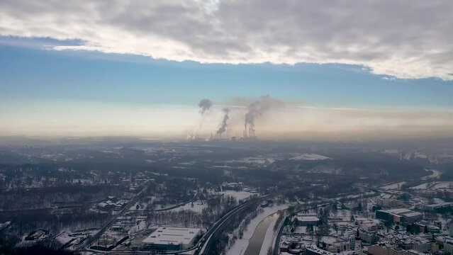 Liberty Ostrava steelworks chimneys in Ostrava city, Czech Republic, 4k