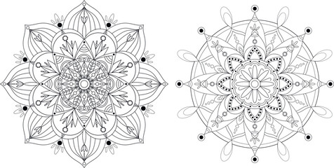Collection of black and white mandala. Vector elements