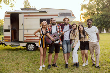 A group of close friends took a trip in a camper.