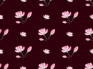 Flower cartoon character seamless pattern on pink background.