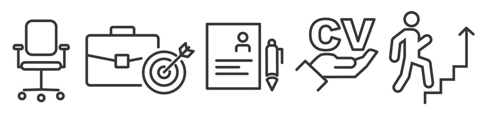Career vector thin line icon collection on white background -  job application, curriculum vitae, application papers, employment and recruitment