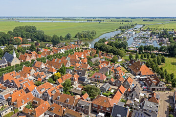 Fototapeta na wymiar Aerial from the traditional city Sloten in Friesland the Netherlands