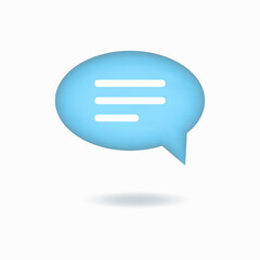 Vector illustration. 3d chat icon, comment, speech bubble with three lines. Oval button isolated on white background.