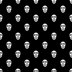 ็Halloween decorations concept. Seamless pattern with white icons. Design elements for halloween party poster. Flat cartoon illustration. Objects isolated on a black background.