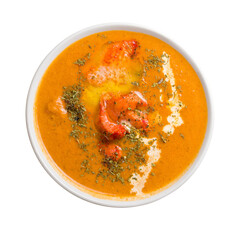 Butter chicken curry tikka masala Korma with indian spices, indian cuisine isolated on white background top view