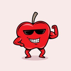 an red apple mascot showing his biceps vector illustration