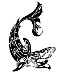 Illustration of a hideous shark tattoo on white background