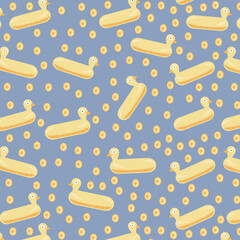 Seamless pattern with Doodle Duck (rubber ring)