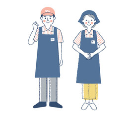 スーパーマーケットの店員　男女