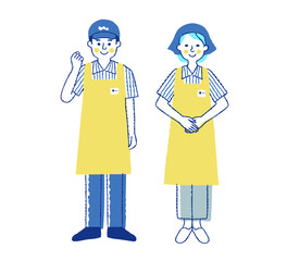 スーパーマーケットの店員　男女