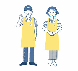 スーパーマーケットの店員　男女