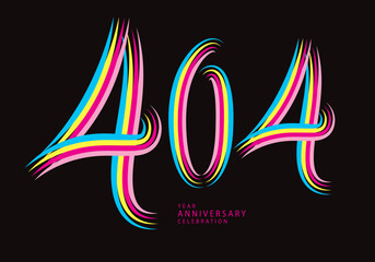 404 number design vector, graphic t shirt, 404 years anniversary celebration logotype colorful line,404th birthday logo, Banner template, logo number elements for invitation card, poster, t-shirt.