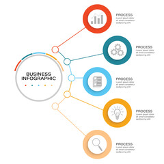 Obraz premium Business infographic circle shape five option, process or step for presentation. Can be used for presentations, workflow layout, banners, diagrams and web design.