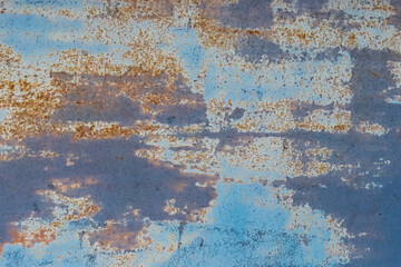 Rusty scratched peeling outdated metallic texture steel weathered blue background grunge pattern obsolete rust