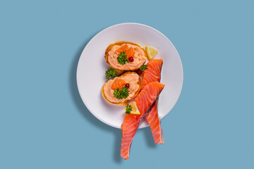 Sandwiches with salmon fillet