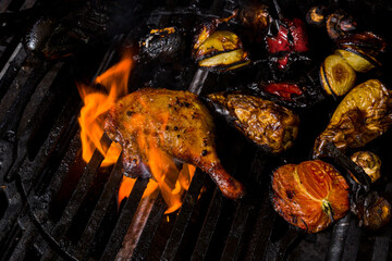 Duck leg on the grill
