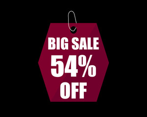 54% Off black banner. Advertising for big sale. 54% discount for promotions and offers.
