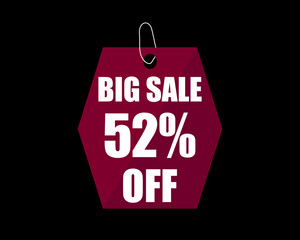 52% Off black banner. Advertising for big sale. 52% discount for promotions and offers.