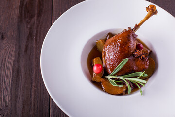 Grilled duck leg with bone
