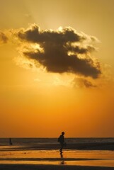Fototapeta premium silhouette of a person on the beach at sunset