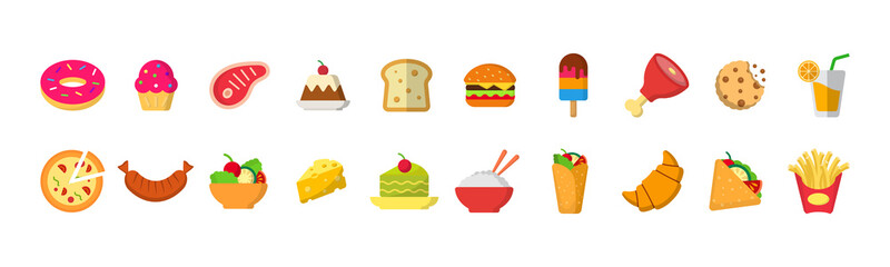 Junk food icon set design template vector isolated illustration