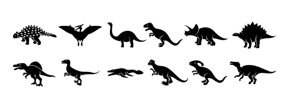 Dinosaur silhouette icon set design template vector isolated illustration