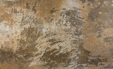 Brown paint brushed wall background with detailed texture. A plastered concrete surface with brush strokes.